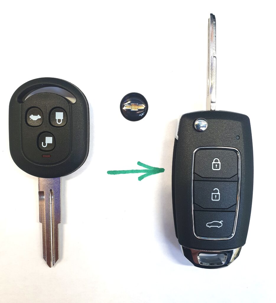 Выкидной ключ для Шевроле Лачетти Chevrolet Lachetti с 3 кнопками. Заменяет оригинальный ключ. Все работает!